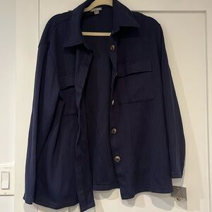 Oversized navy blue ribbed material sweater shacket